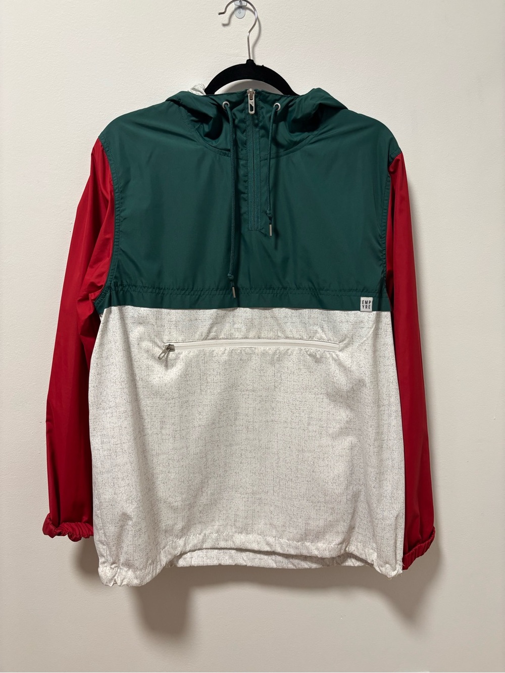 Empyre Green, Red & White Colorblock Windbreaker Rain Jacket